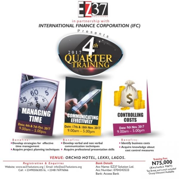 The International Finance Corporation's 2017 Q4 Training to Hold in October