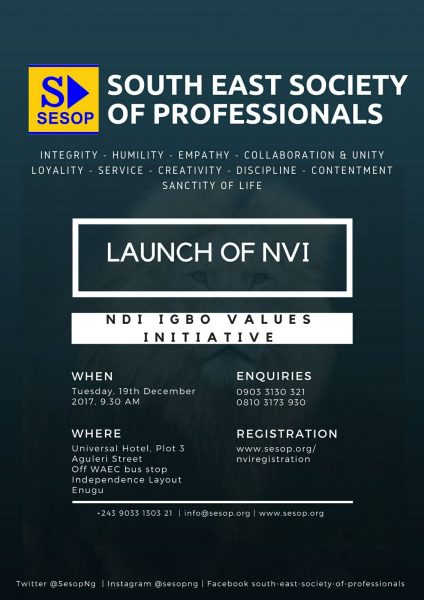 South East Society of Professionals Presents Launch of Ndi Igbo Values Initiative
