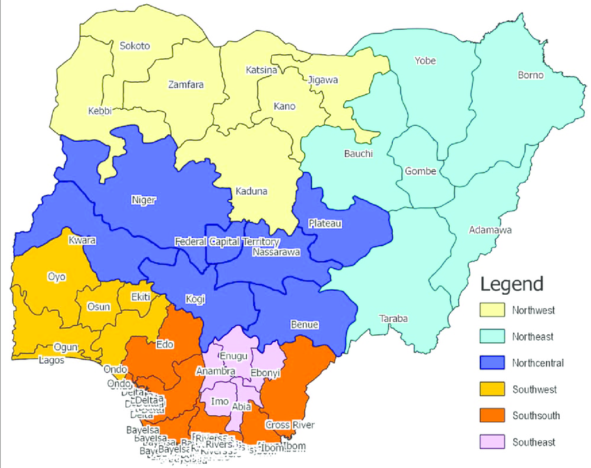 Map Of Nigeria Six Geopolitical Zones And Showing The Study Sites Imo Enugu 